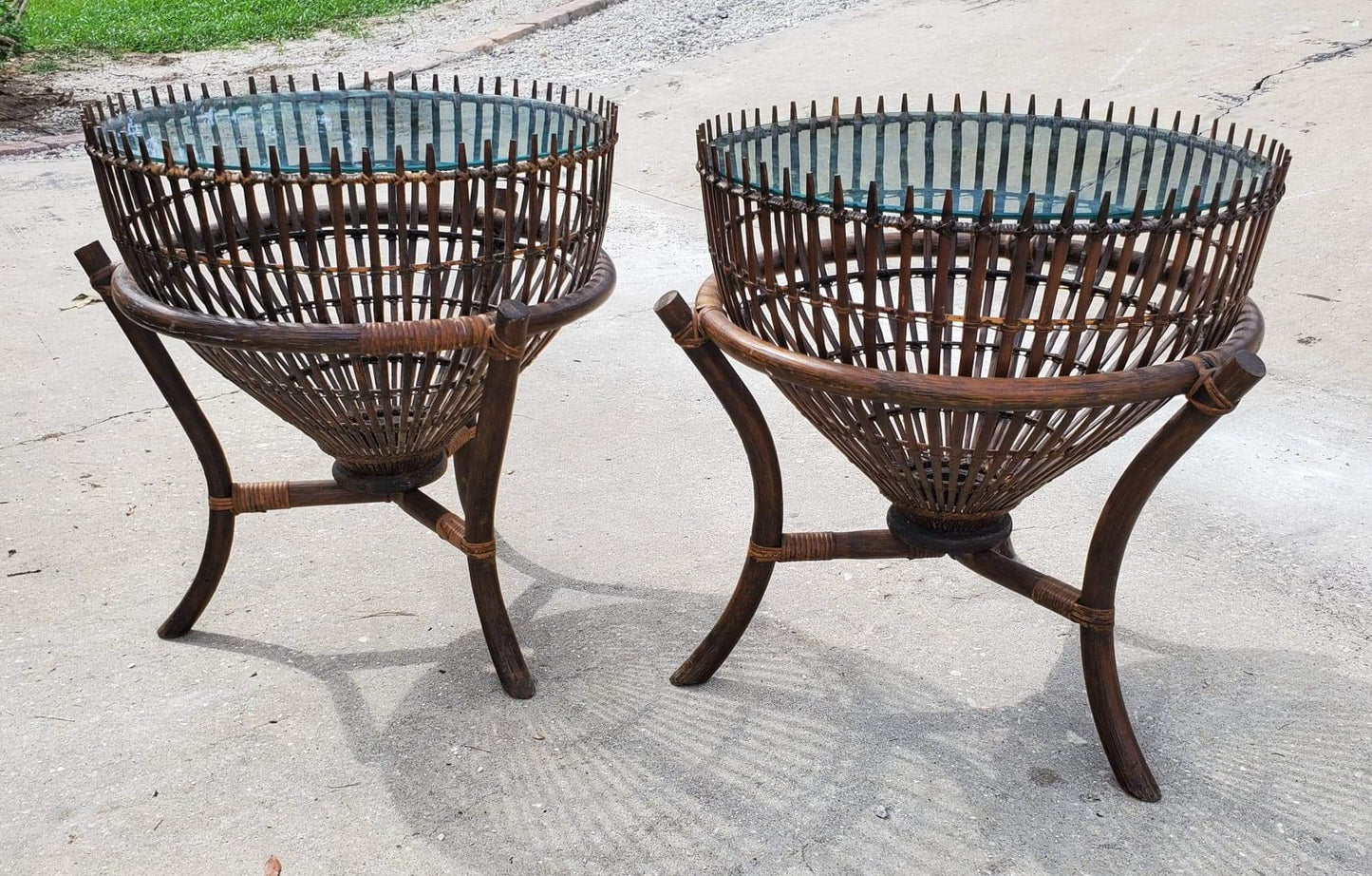 Franco Albini Tables/Vintage End Tables/Fish Trap Tables/MCM Fish Trap Tables/ Rattan Tables